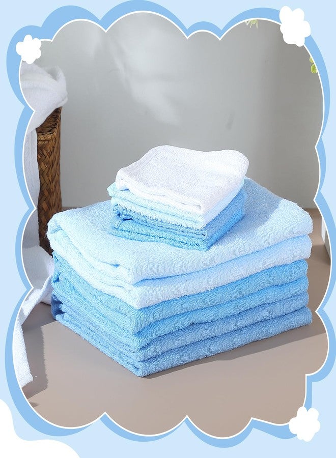 مجموعة مناشف قطنية للأطفال من موسلين مكونة من 8 قطع، مزودة بغطاء رأس، بالإضافة إلى مناشف استحمام قطنية للأطفال حديثي الولادة، وبطانيات ماصة للأطفال الرضع، هدية مثالية للجنسين، مناسبة للفتيات والفتيان (سلسلة زرقاء). - Image 5